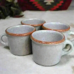 VINTAGE TREASURE CRAFT Glazed Earthenware Handmade 1980s Set of 4 Mugs Handles